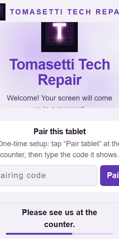 The counter kiosk on a tablet, waiting for a customer to check in