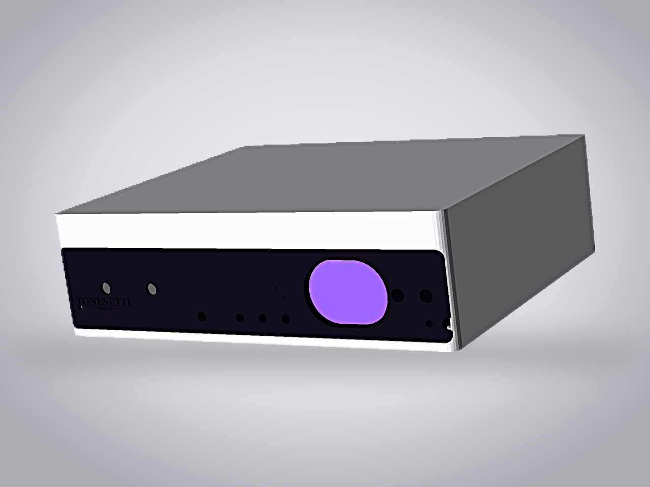 Tonesetti Bench in the Mist colorway: pale gray body with the same dark face band and display bezel, same three-quarter view as the hero