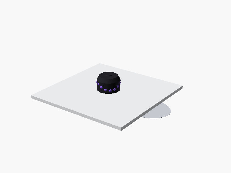 WAVY knob design render: a dark knob with dots set into its wall along a sine wave