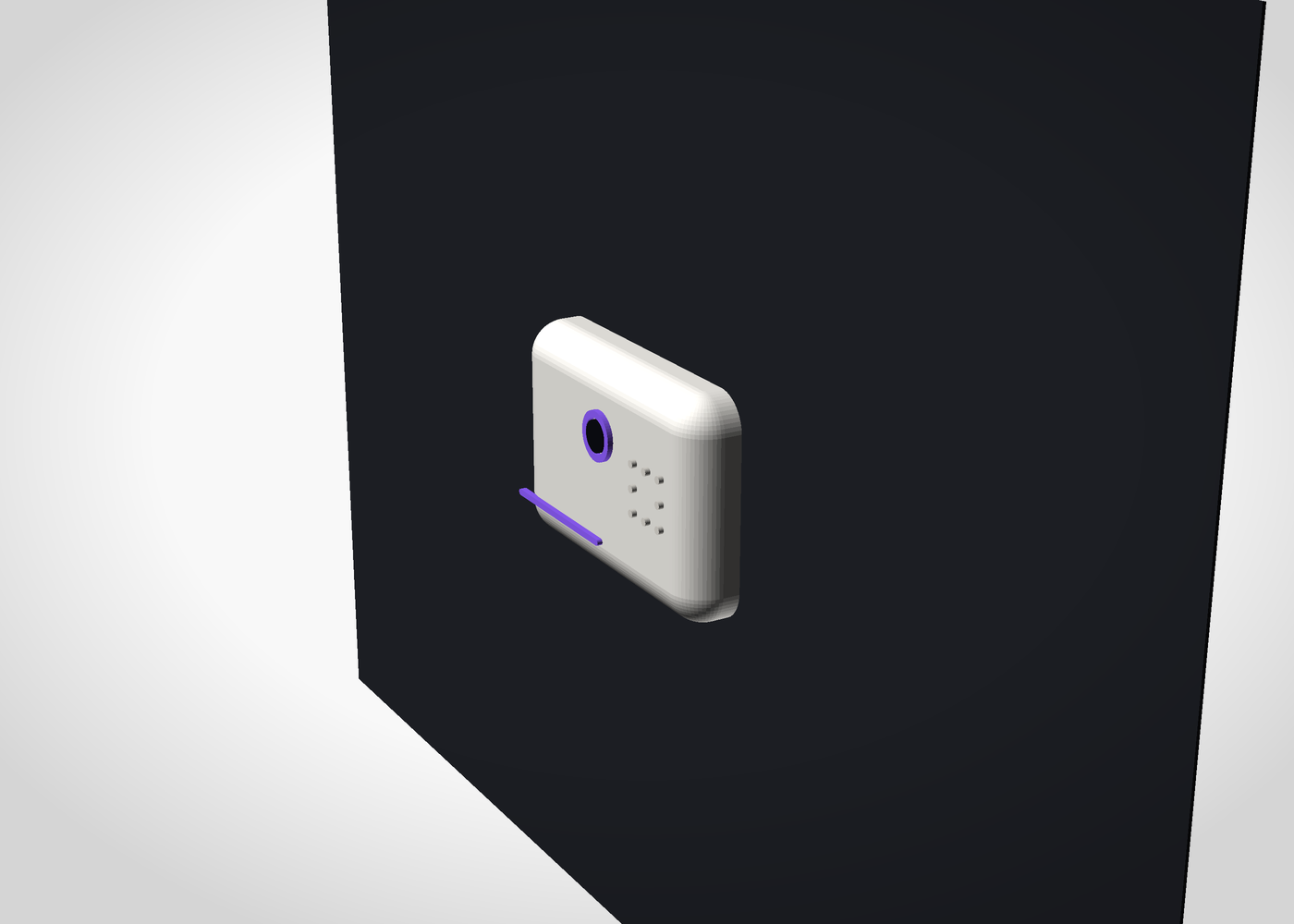Ghost on a dark wall at night, its eye ring and base line glowing violet